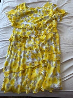 R&K Yellow Floral Tiered Midi Dress